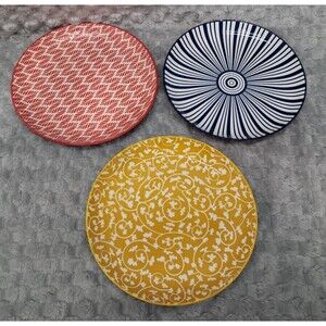 Set 3 Selamica Porcelain Salad Plates 8" Colorful Geometric Ceramic Dinnerware